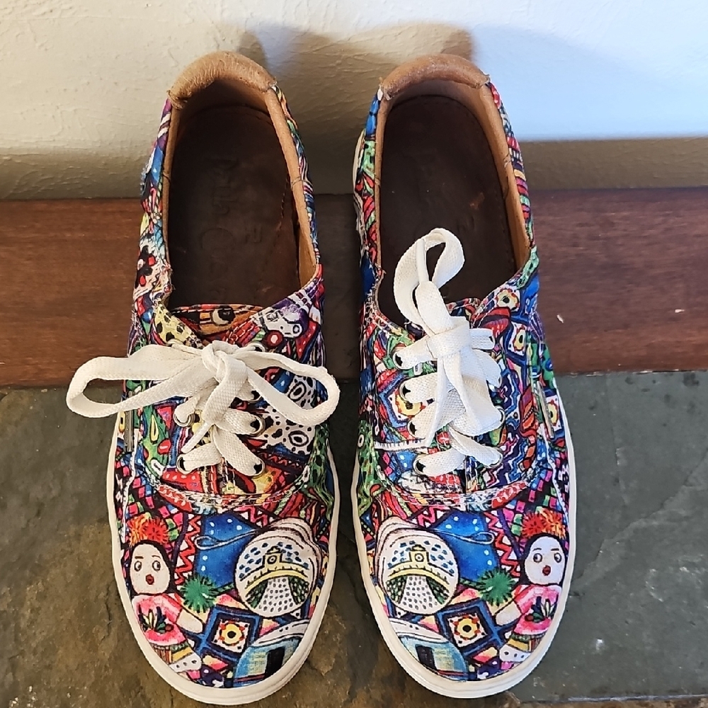 Paula Cuevas artsy colorful sneakers Size 38 printed lace up shoes sneakers - Picture 7 of 16
